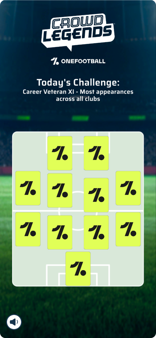 An empty formation in the Daily XI Challenge, with eleven positions laid out on the pitch waiting to be filled