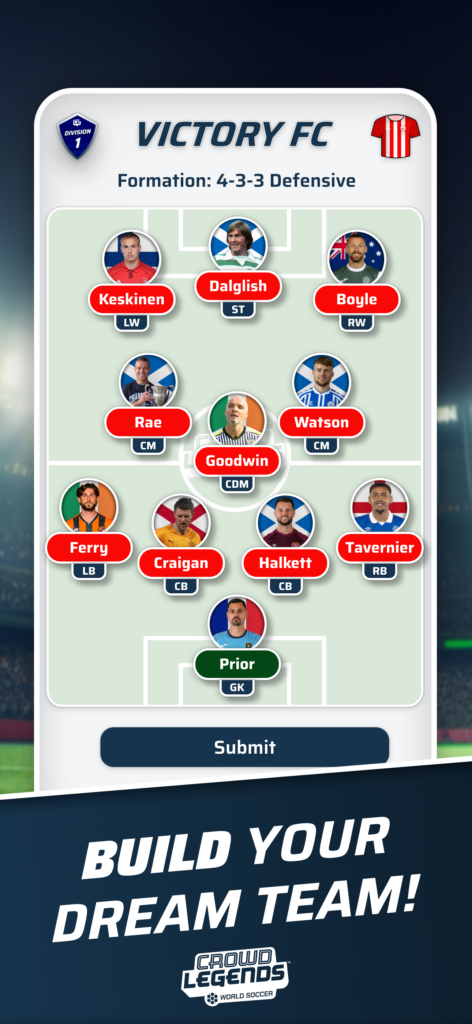 Building a starting eleven in Crowd Legends Native Mobile